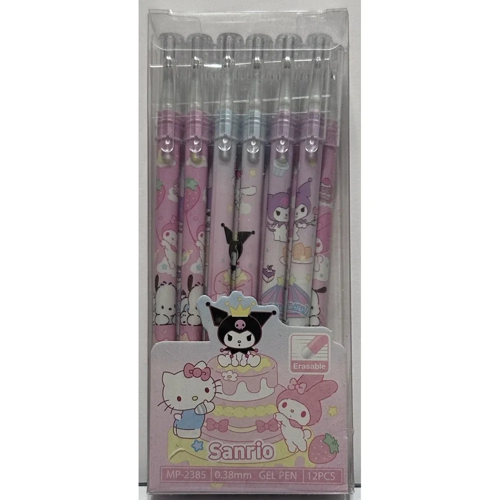Sanrio 12 piece gel pen set w/pastel of Kuromi, My Melody, Hello Kitty .38mm